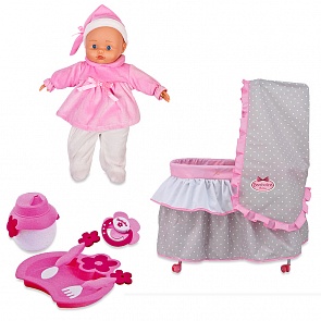 Набор Bambolina Boutique – кровать с постельным бельем, частично мягконабивная кукла и набор аксессуаров (Dimian, 9612WB-M4)